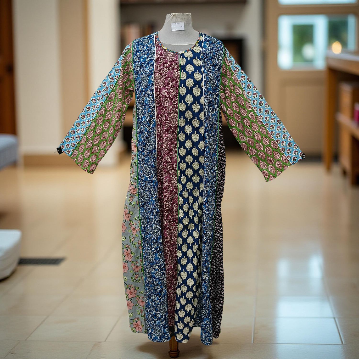 S/M Malaysia Printed Cotton Dress 57" Long Jalabiya
