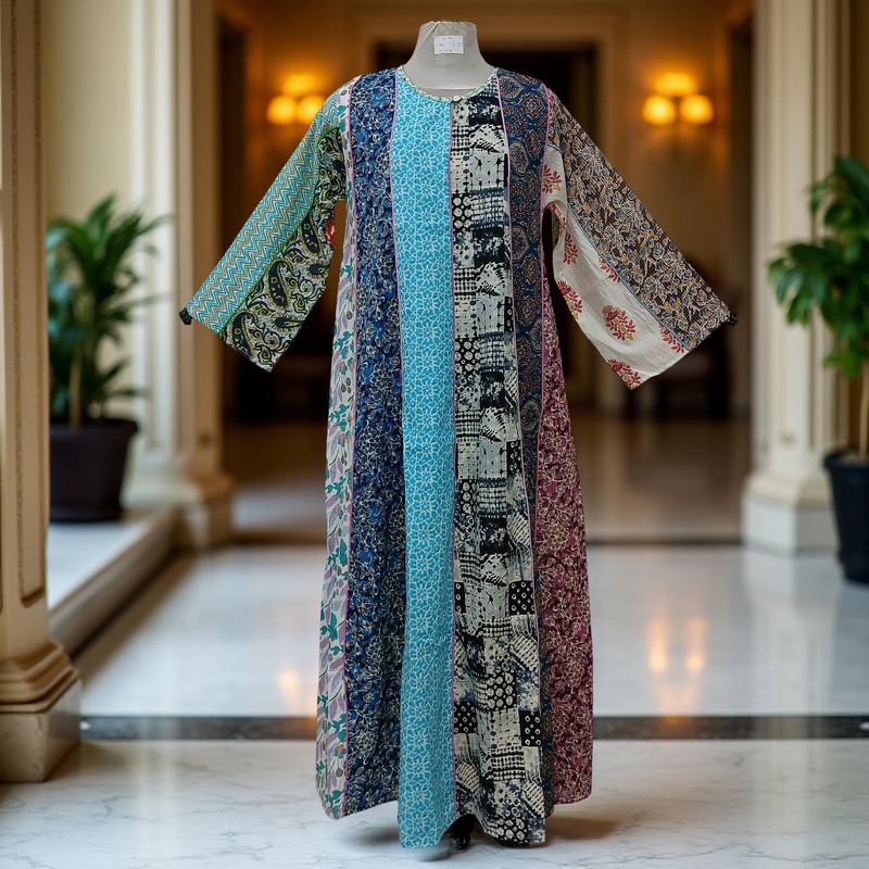 S/M Malaysia Printed Cotton Dress 57" Long Jalabiya