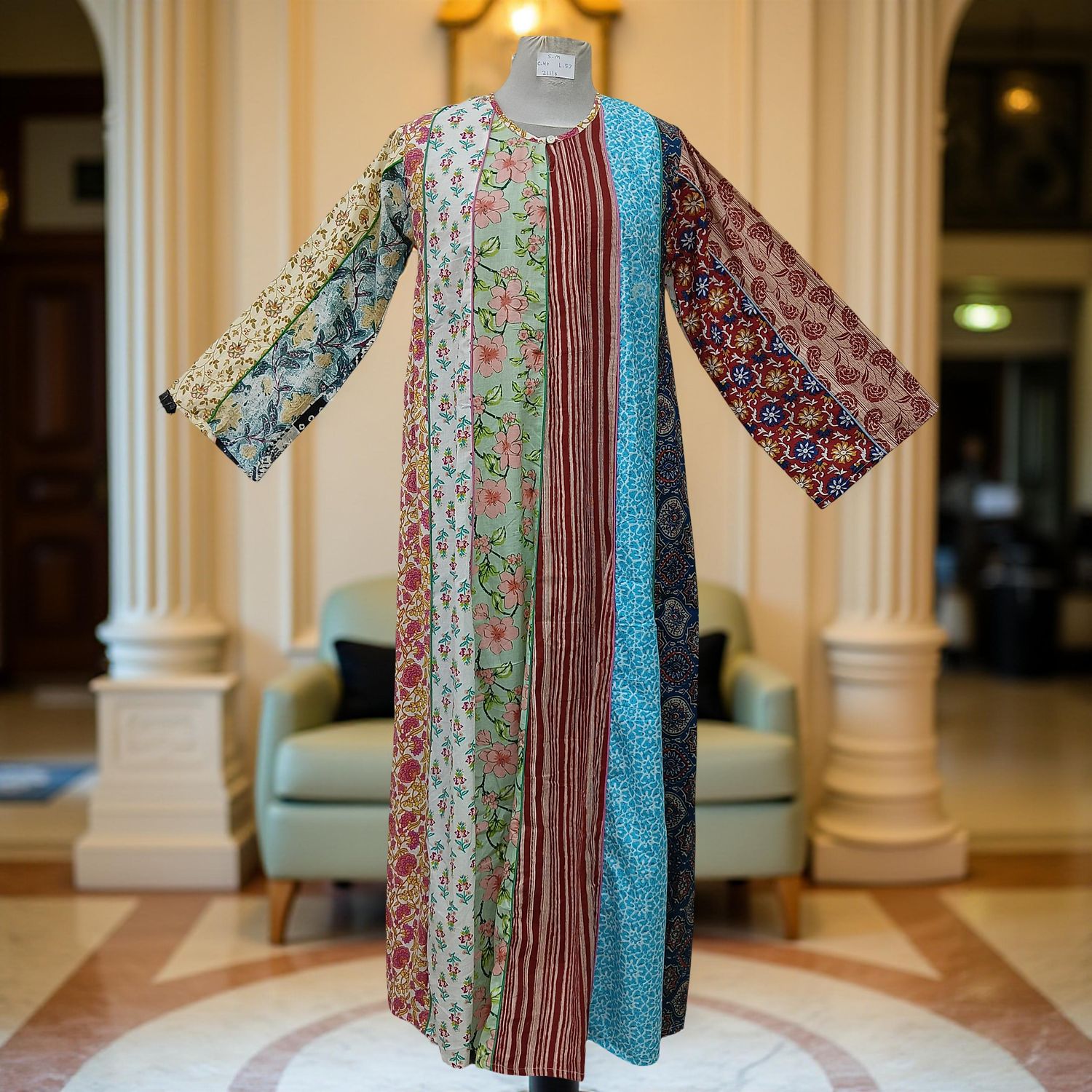 S/M Malaysia Printed Cotton Dress 57" Long Jalabiya