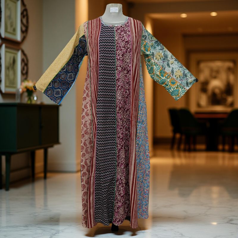 S/M Malaysia Printed Cotton Dress 57" Long Jalabiya