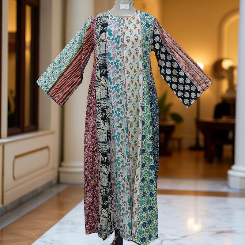 S/M Malaysia Printed Cotton Dress 57" Long Jalabiya