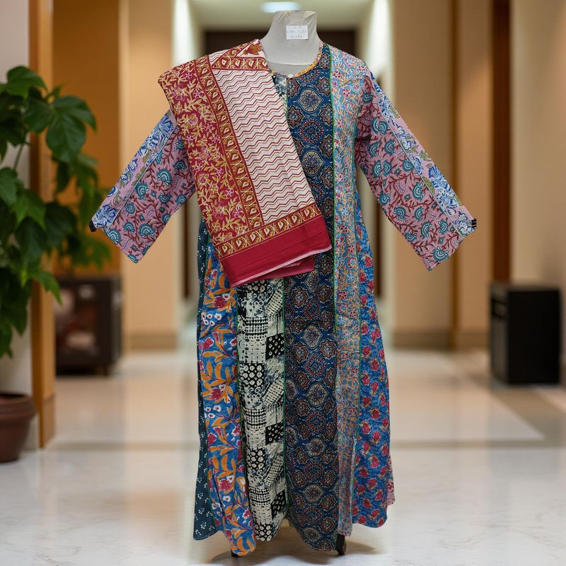 S/M Malaysia Printed Cotton Dress 57" Long Jalabiya With Sheila