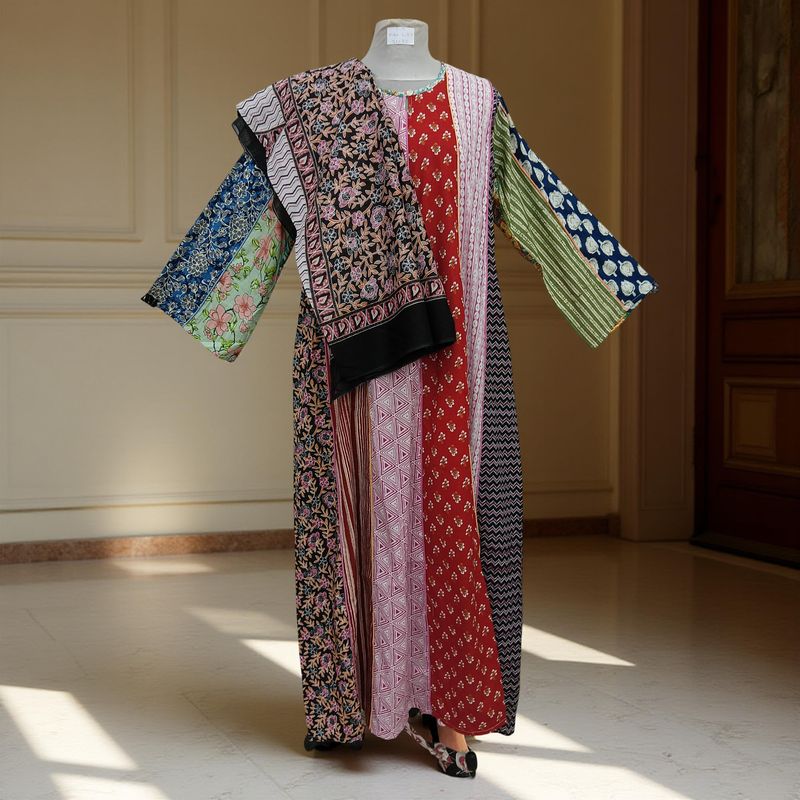 S/M Malaysia Printed Cotton Dress 57" Long Jalabiya With Sheila