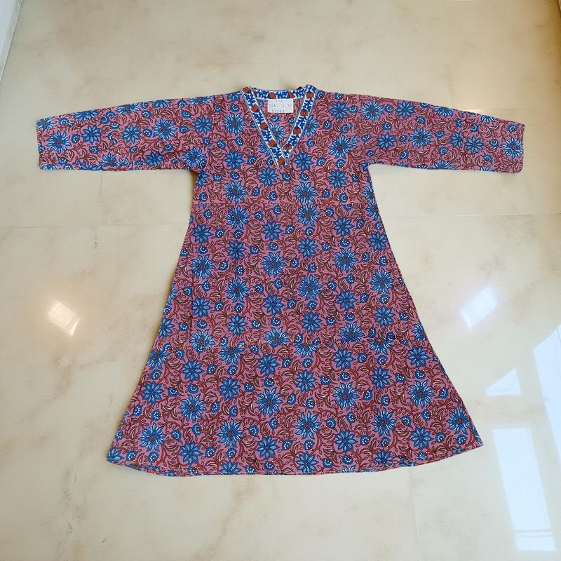 2-3 Year Teena Printed Cotton Girls Dress 30" Long Jalabiya