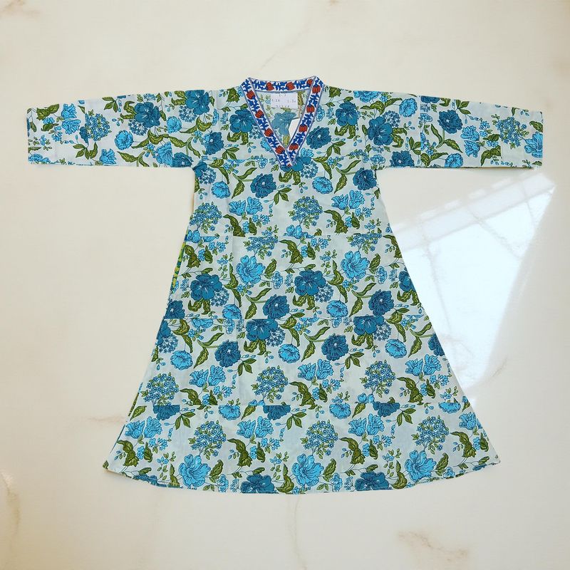 2-3 Year Teena Printed Cotton Girls Dress 30" Long Jalabiya