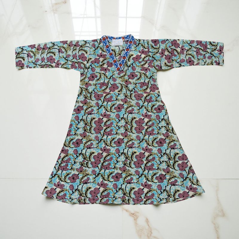 2-3 Year Teena Printed Cotton Girls Dress 30" Long Jalabiya