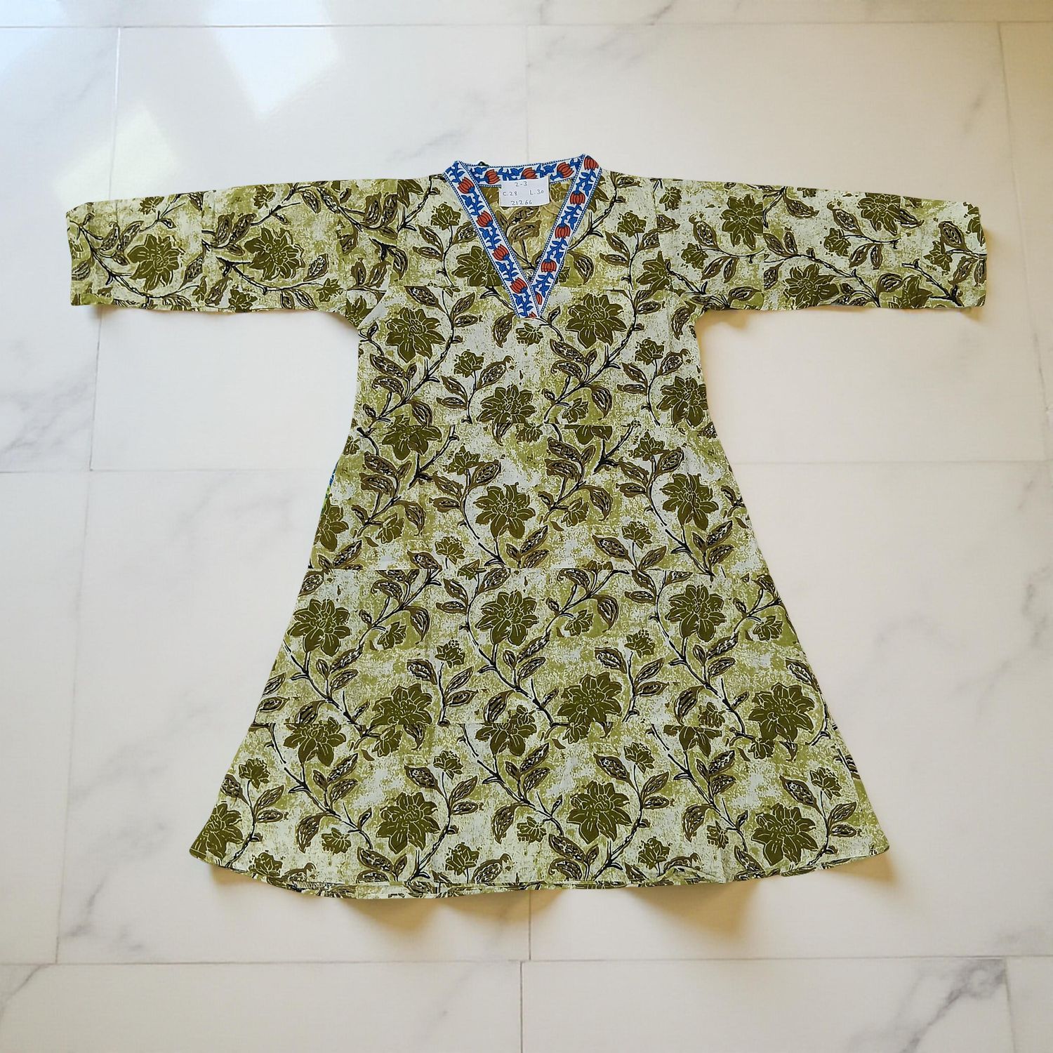 2-3 Year Teena Printed Cotton Girls Dress 30" Long Jalabiya