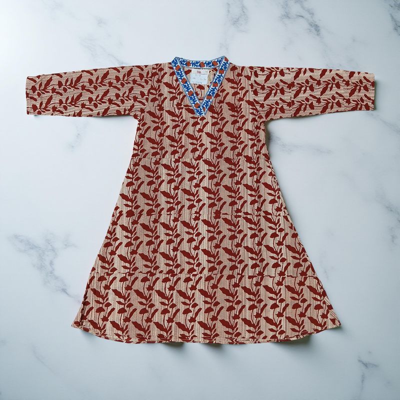 2-3 Year Teena Printed Cotton Girls Dress 30" Long Jalabiya