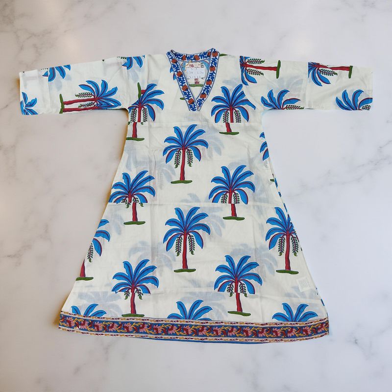 2-3 Year Teena Printed Cotton Girls Dress 30" Long Jalabiya