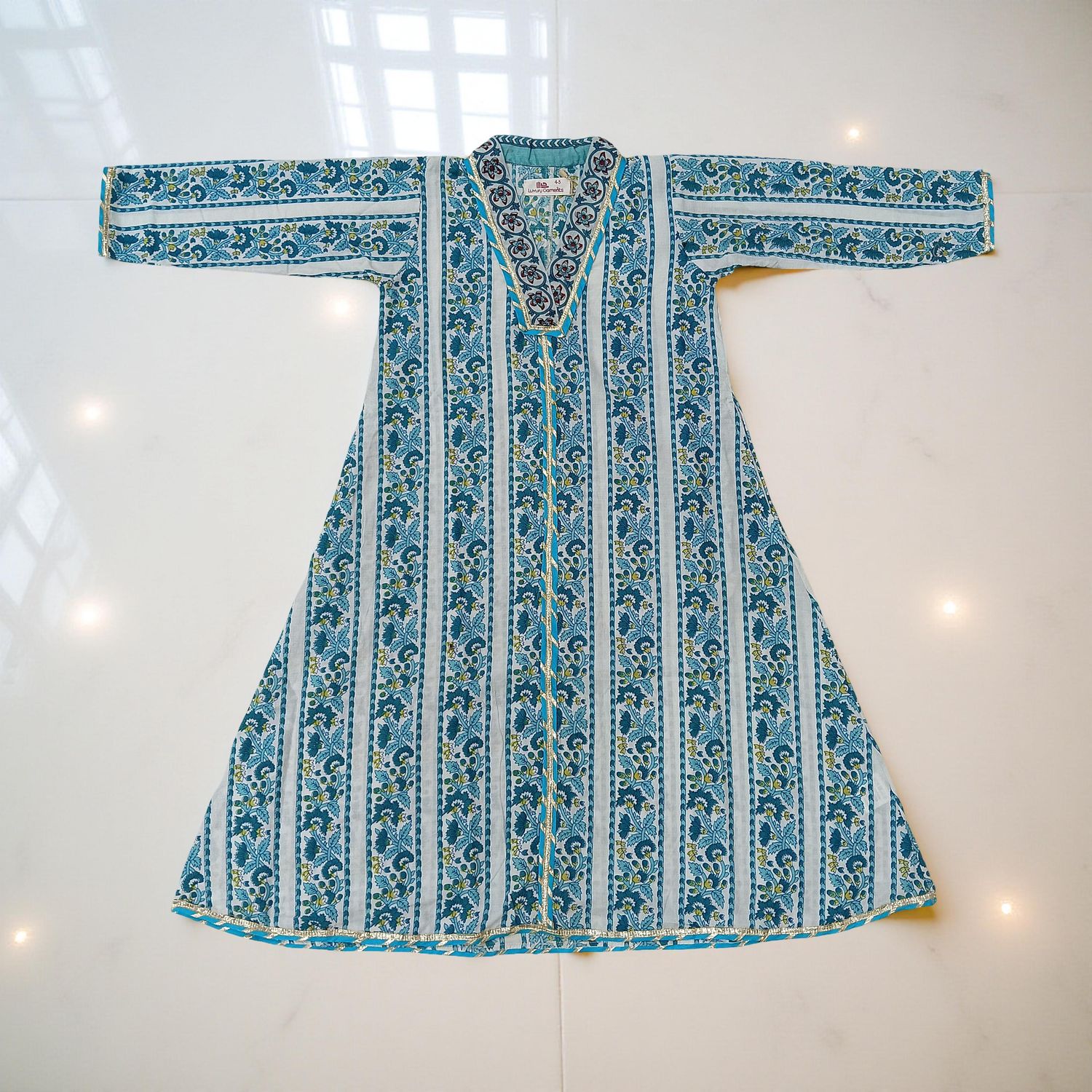 6-7 Year Teena Printed Cotton Girls Dress 38" Long Jalabiya