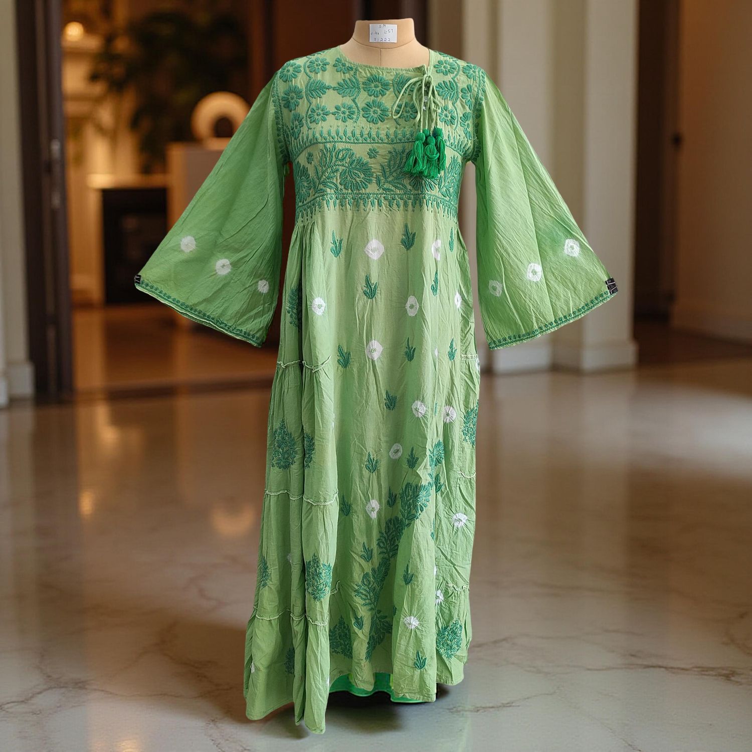 S/M Cindrella Embroidery Cotton Dress 57" Long Jalabiya