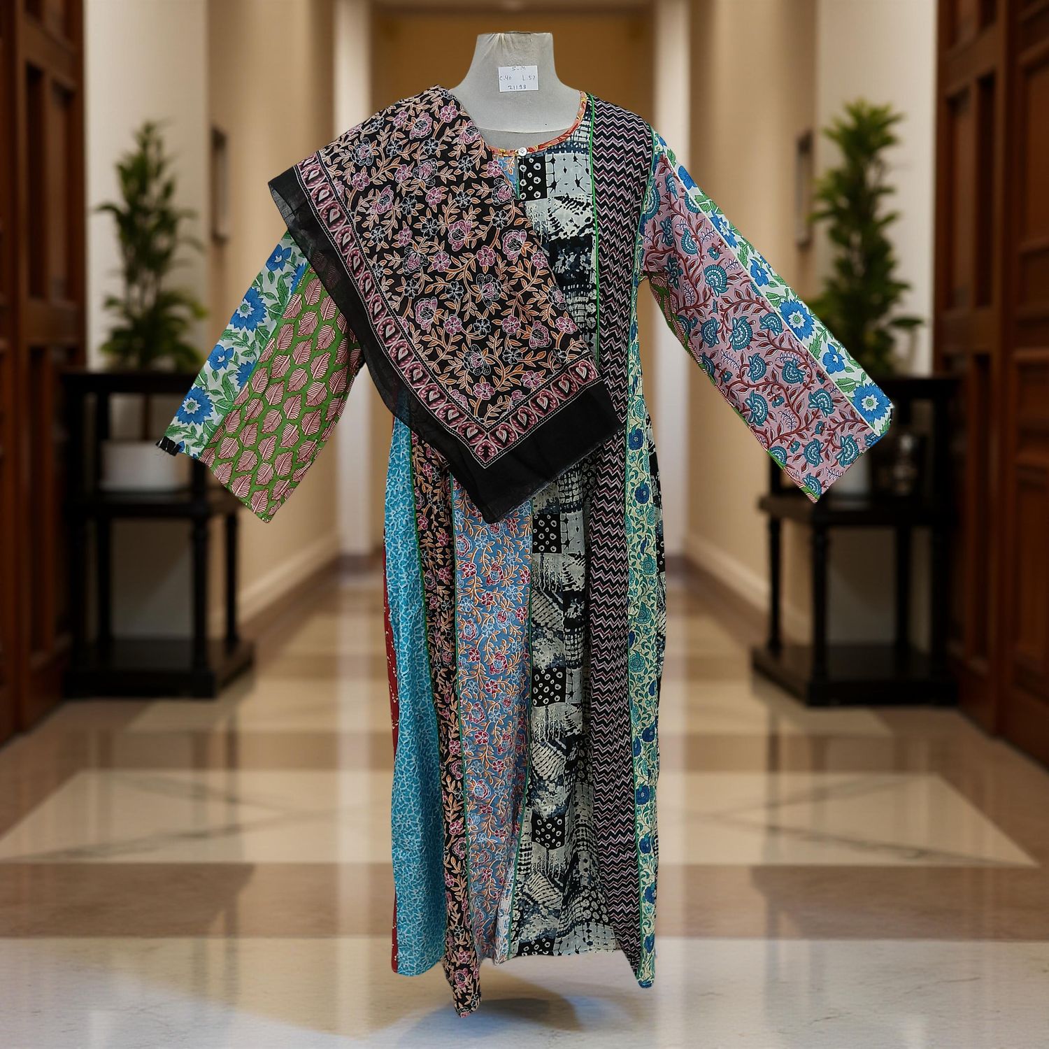 S/M Malaysia Printed Cotton Dress 57" Long Jalabiya With Sheila