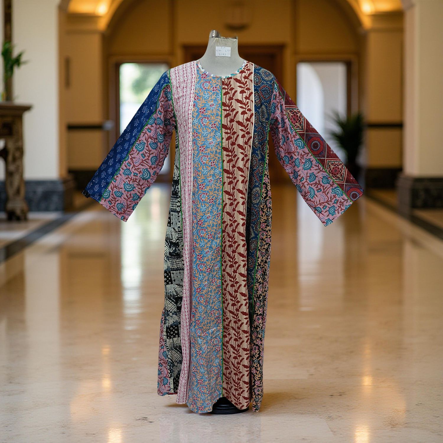 S/M Malaysia Printed Cotton Dress 57" Long Jalabiya