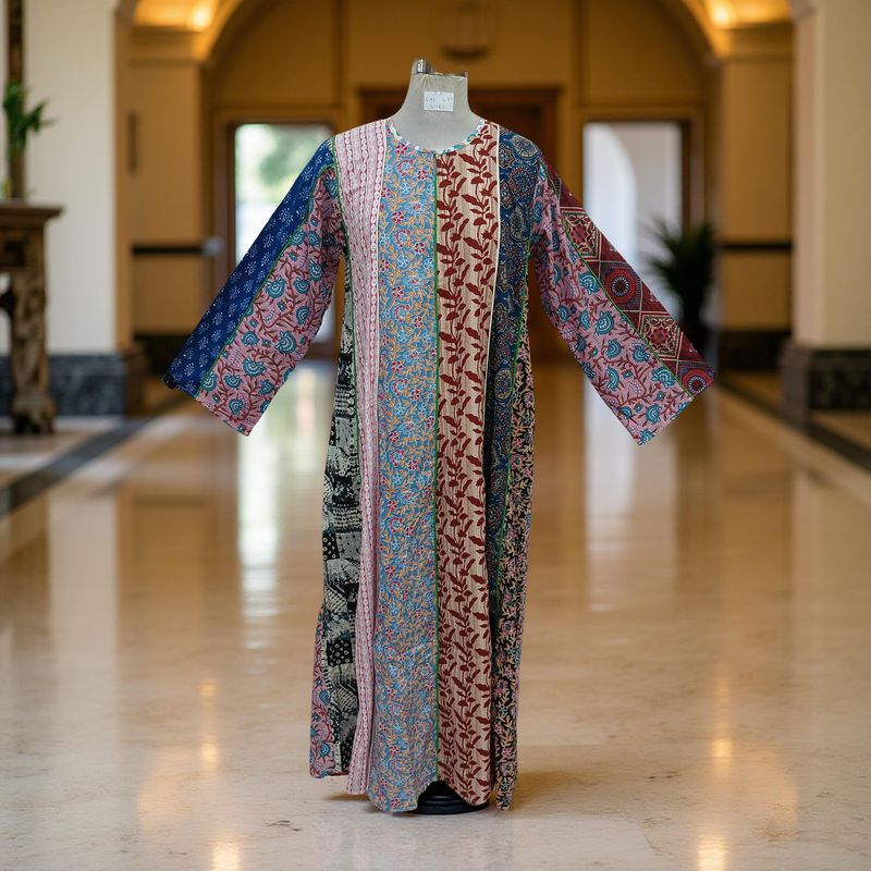 S/M Malaysia Printed Cotton Dress 57" Long Jalabiya