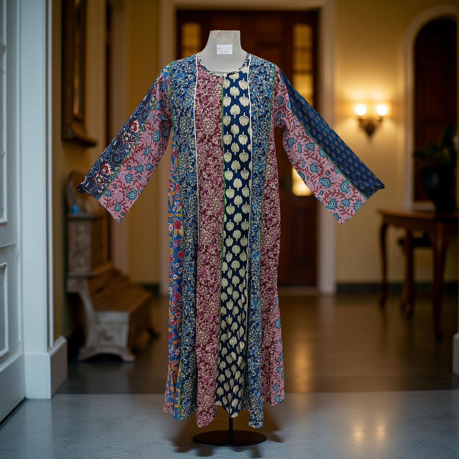 S/M Malaysia Printed Cotton Dress 57" Long Jalabiya