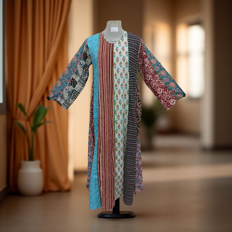 S/M Malaysia Printed Cotton Dress 57" Long Jalabiya