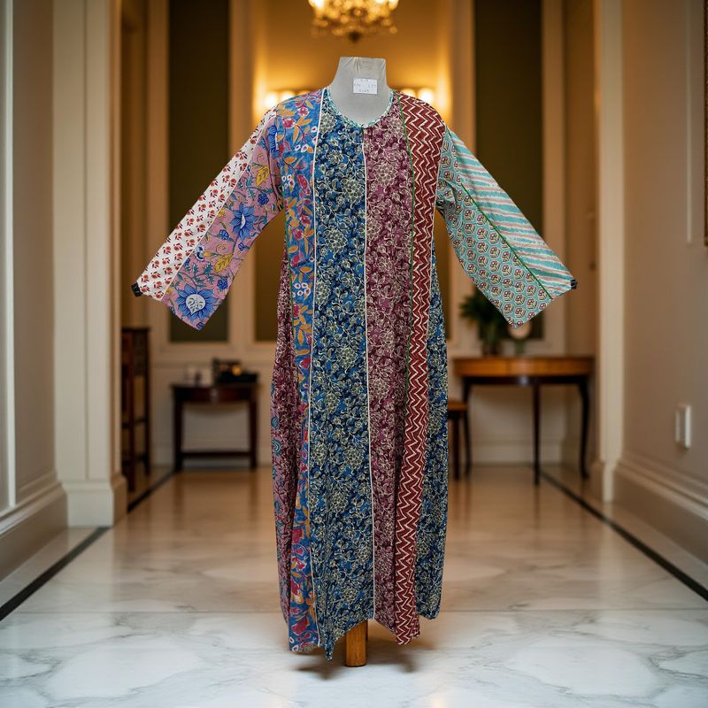 S/M Malaysia Printed Cotton Dress 57" Long Jalabiya