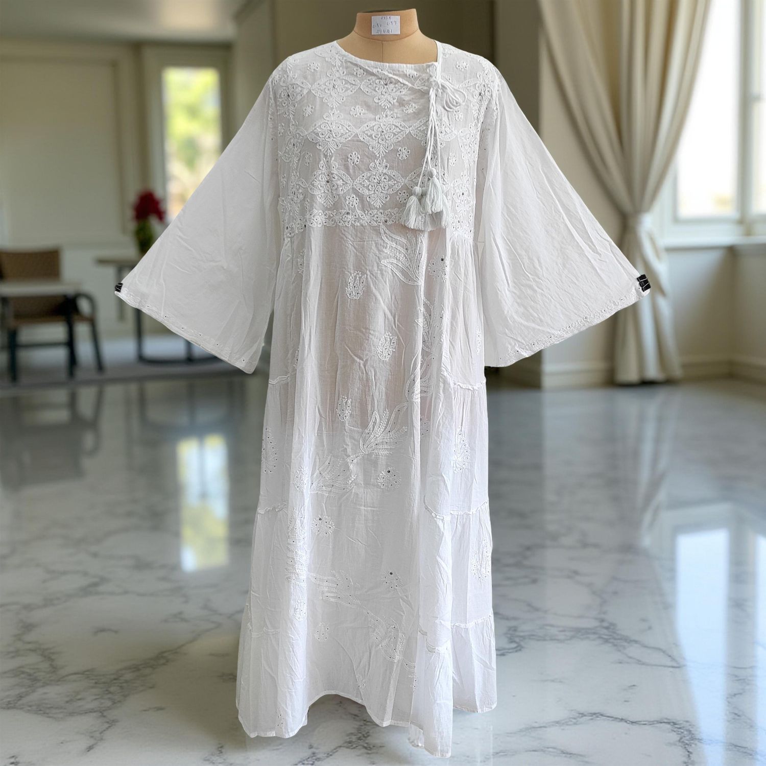 2XL/3XL Cindrella Embroidery Cotton Dress 57" Long Jalabiya