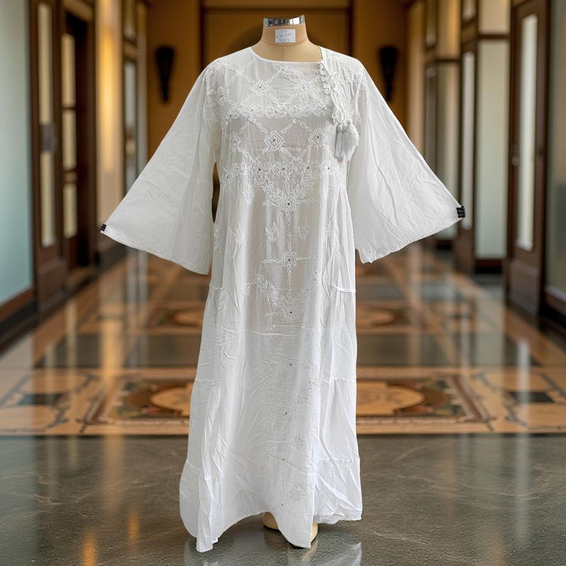 L/XL Cindrella embroidery Cotton Dress 57" Long Jalabiya