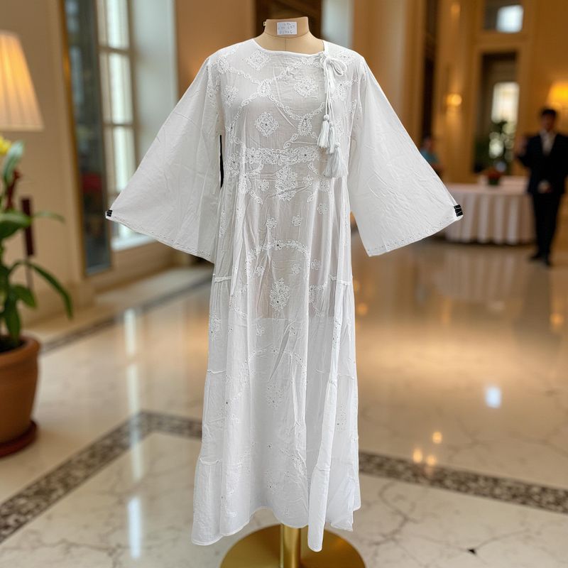 L/XL Cindrella embroidery Cotton Dress 57" Long Jalabiya