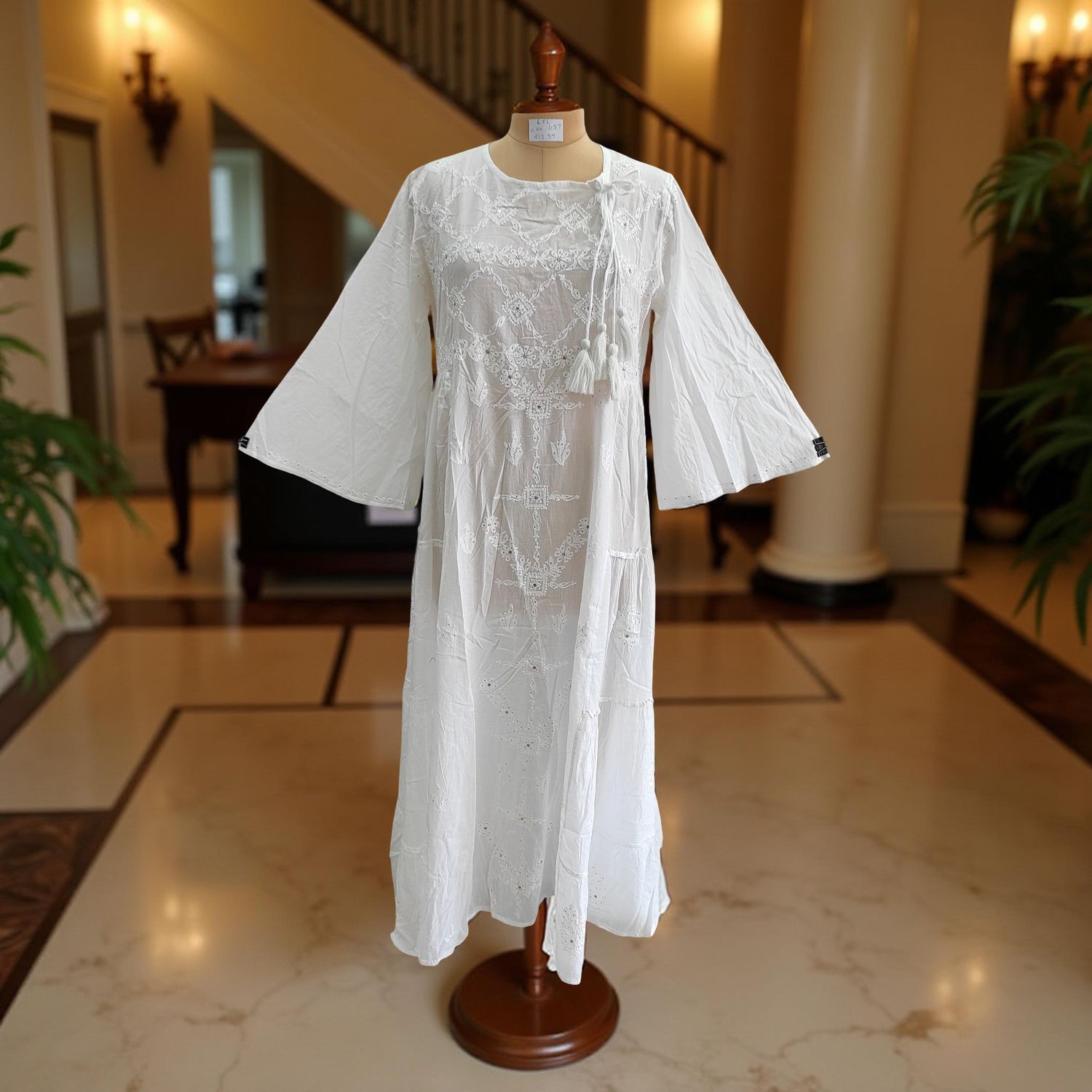 L/XL Cindrella embroidery Cotton Dress 57" Long Jalabiya