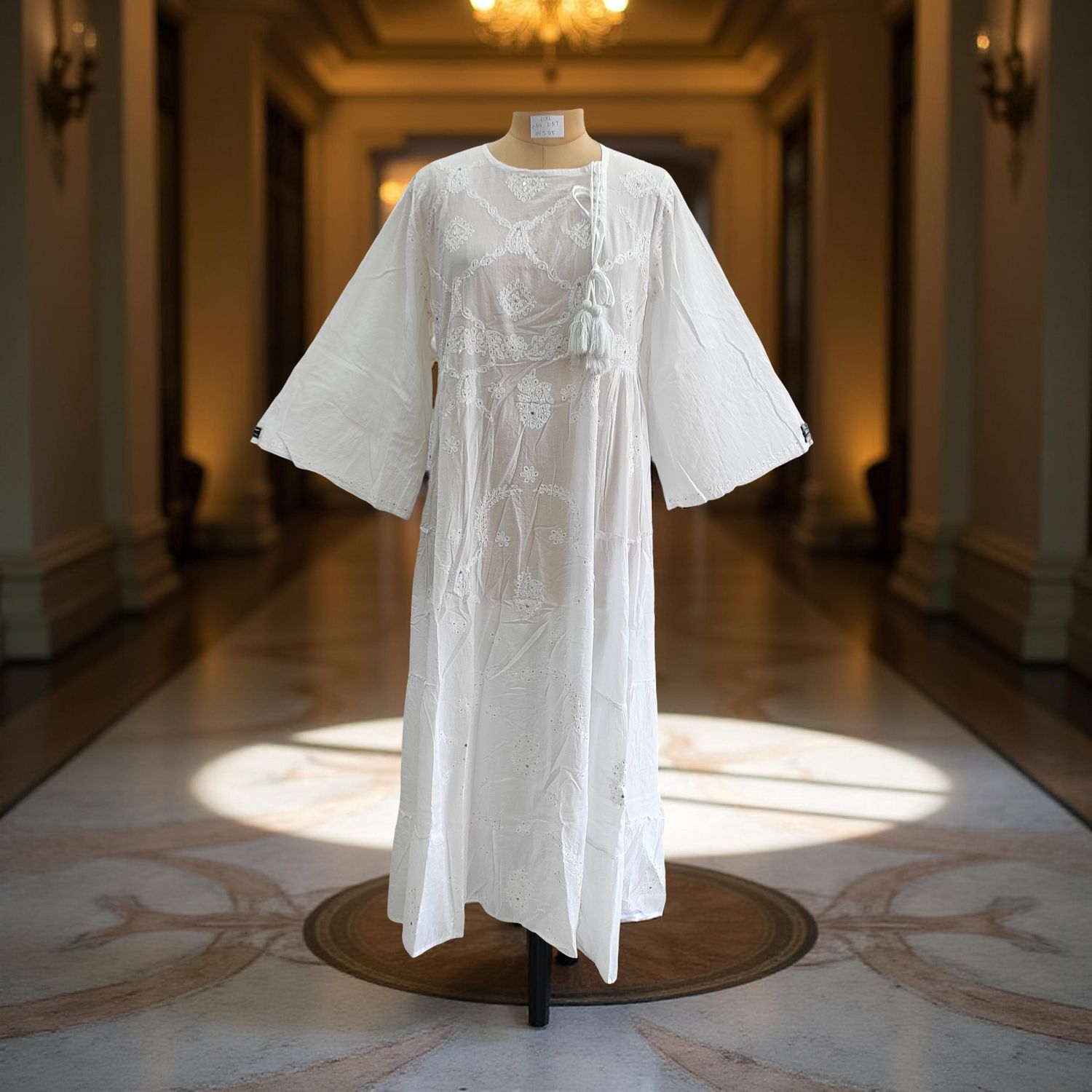 L/XL Cindrella embroidery Cotton Dress 57" Long Jalabiya