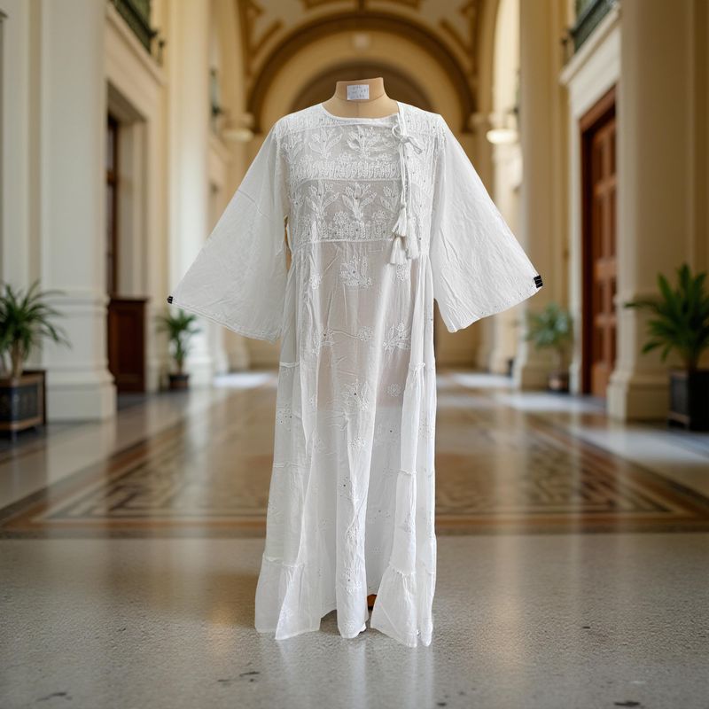 L/XL Cindrella embroidery Cotton Dress 57" Long Jalabiya