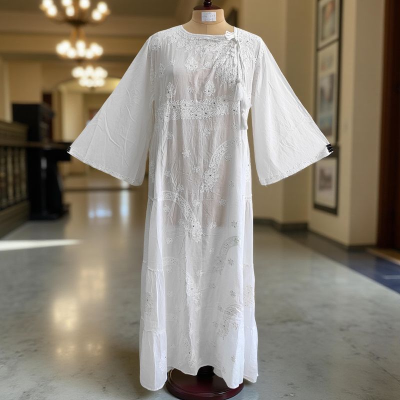 L/XL Cindrella embroidery Cotton Dress 57" Long Jalabiya