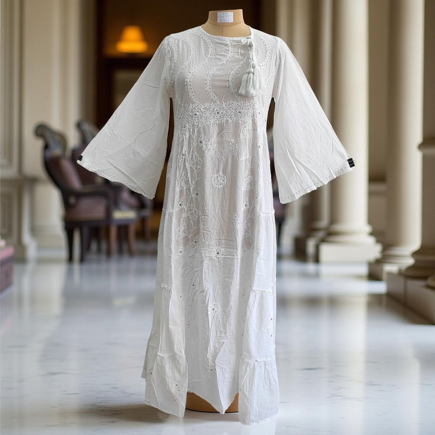 S/M Cindrella Embroidery Cotton Dress 57" Long Jalabiya