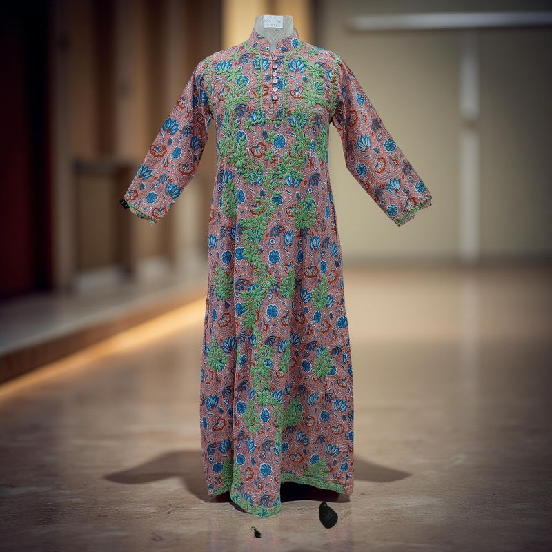 S/M Sofi Embroidery Printed Cotton Dress 57" Long Jalabiya