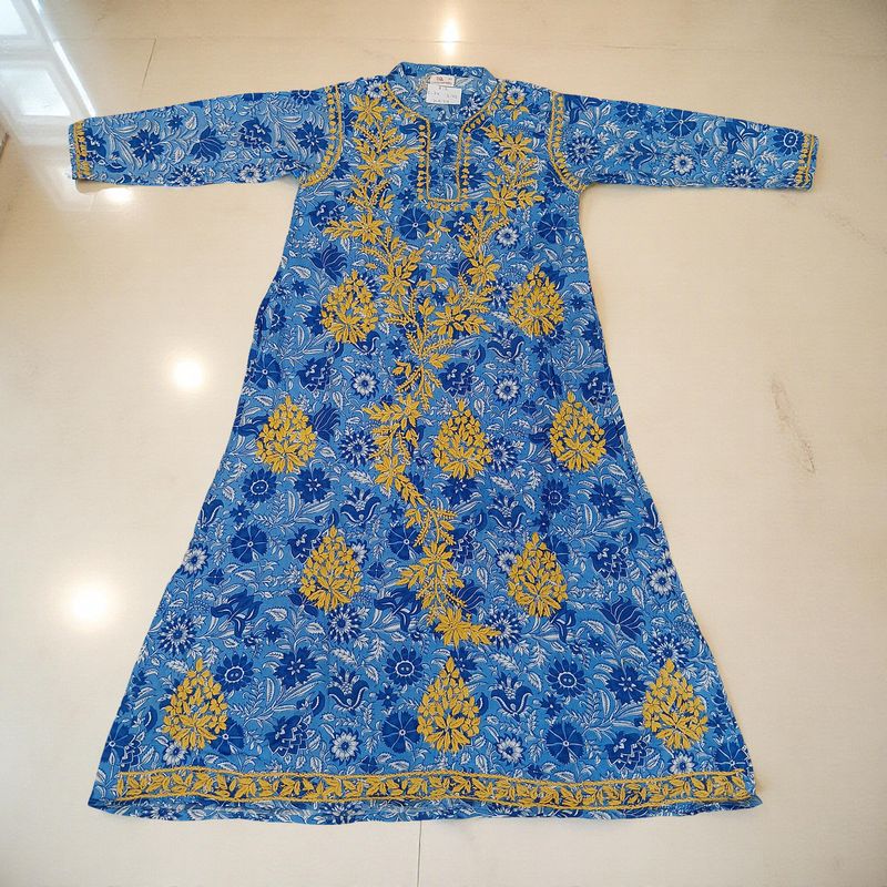 8-9 Year Embroidery Sofi Cotton Girls Dress 42" Long Jalabiya