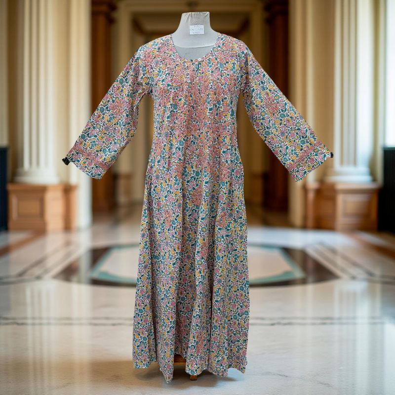 S/M Fahar Embroidery Printed Cotton Dress 57" Long Jalabiya