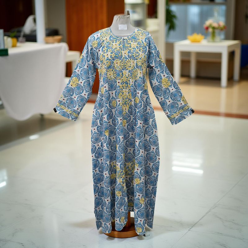 S/M Fahar Embroidery Printed Cotton Dress 57" Long Jalabiya