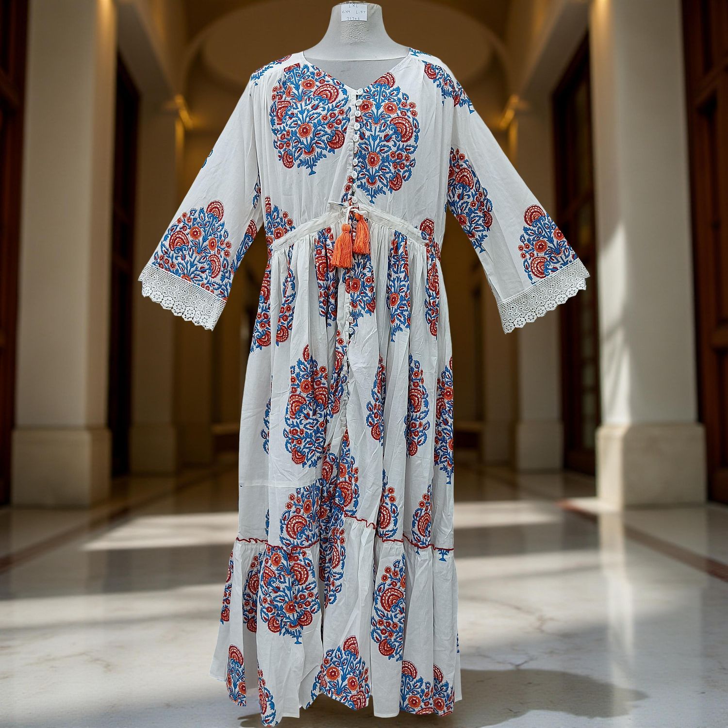 L/XL Ari Printed Cotton Dress 57" Long Jalabiya