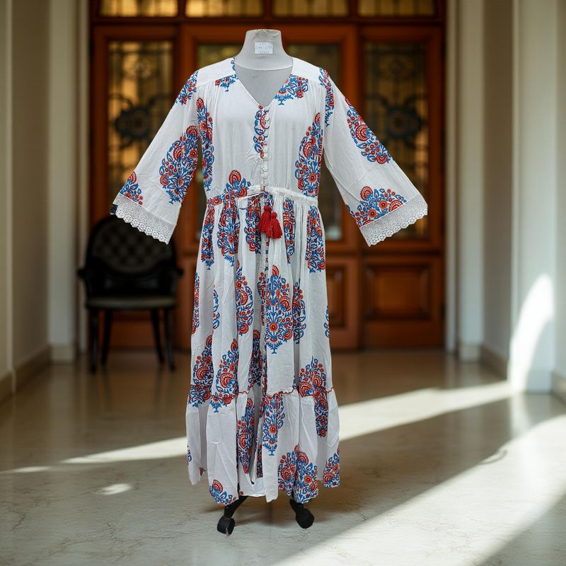 L/XL Ari Printed Cotton Dress 57" Long Jalabiya