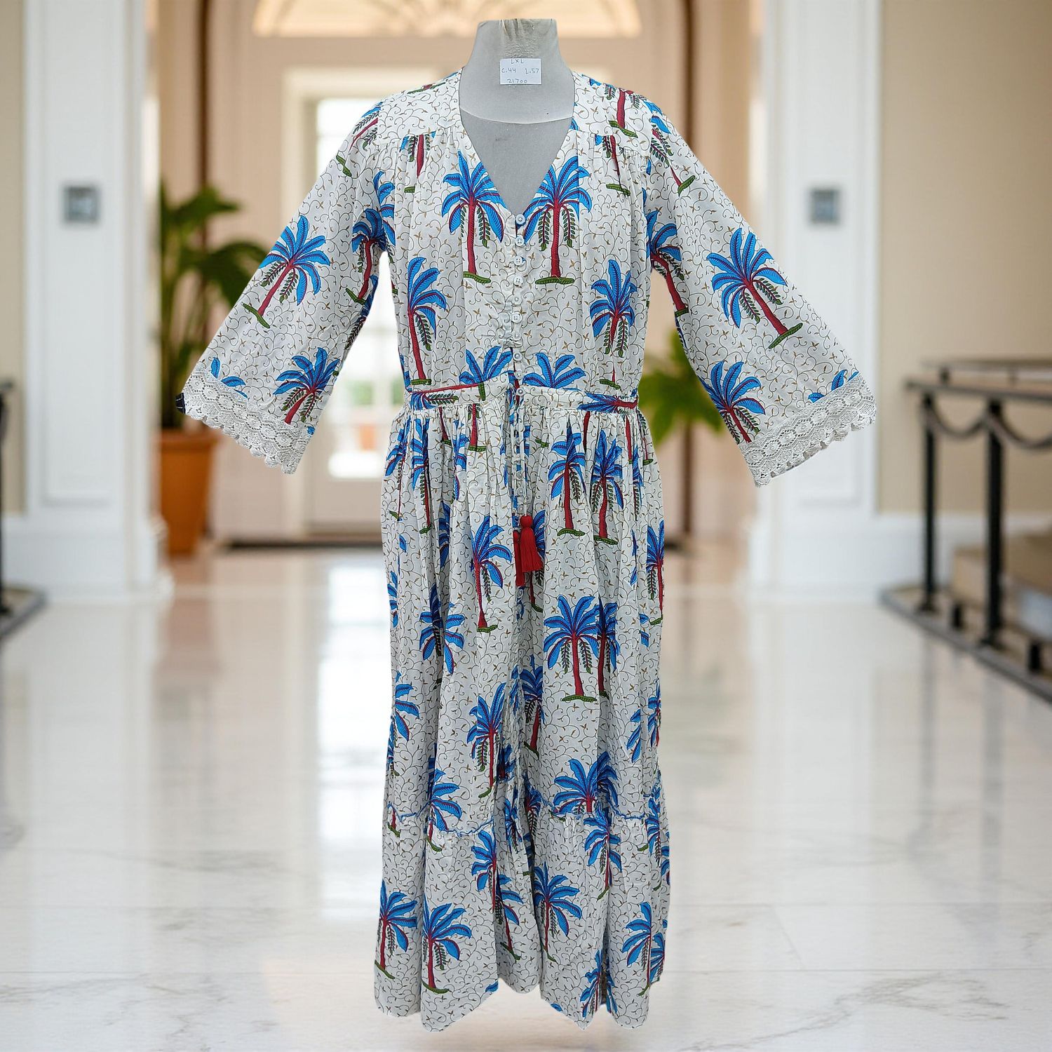 L/XL Ari Printed Cotton Dress 57" Long Jalabiya