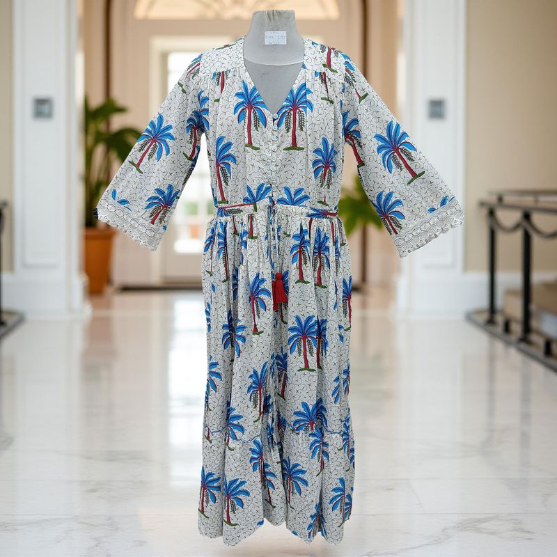 L/XL Ari Printed Cotton Dress 57" Long Jalabiya