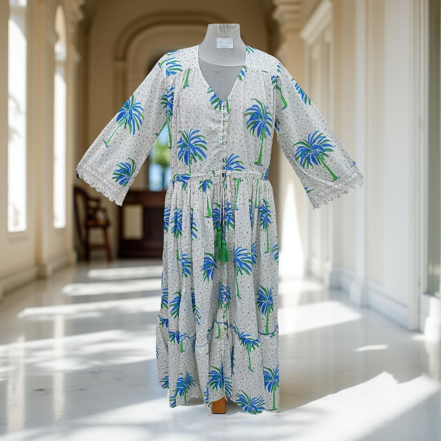 L/XL Ari Printed Cotton Dress 57" Long Jalabiya