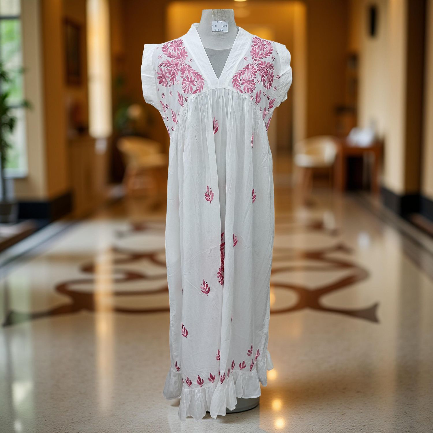 L/XL Amani Embroidery Cotton Dress 57" Short Sleeves Jalabiya