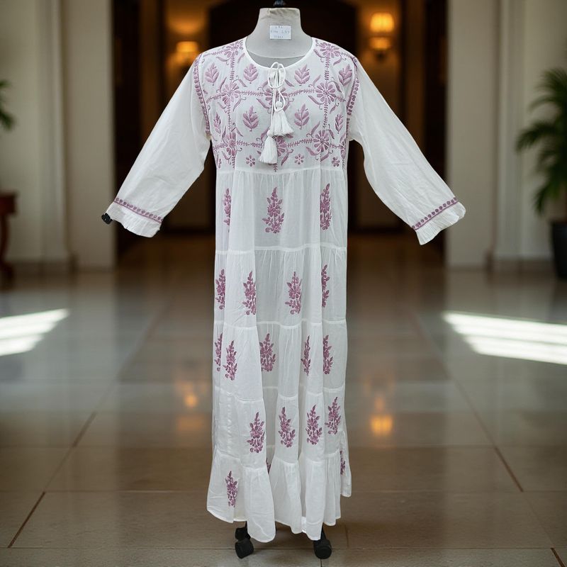 L/XL Razia Embroidery Printed Cotton Dress 57" Long Jalabiya