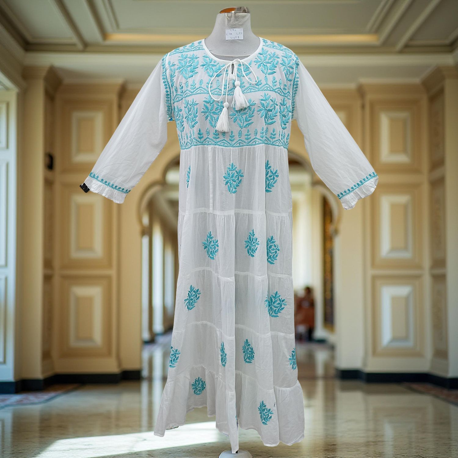 L/XL Razia Embroidery Printed Cotton Dress 57" Long Jalabiya