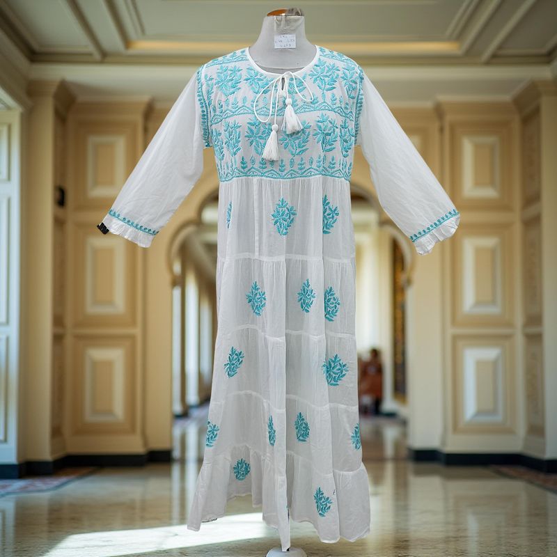 L/XL Razia Embroidery Printed Cotton Dress 57" Long Jalabiya