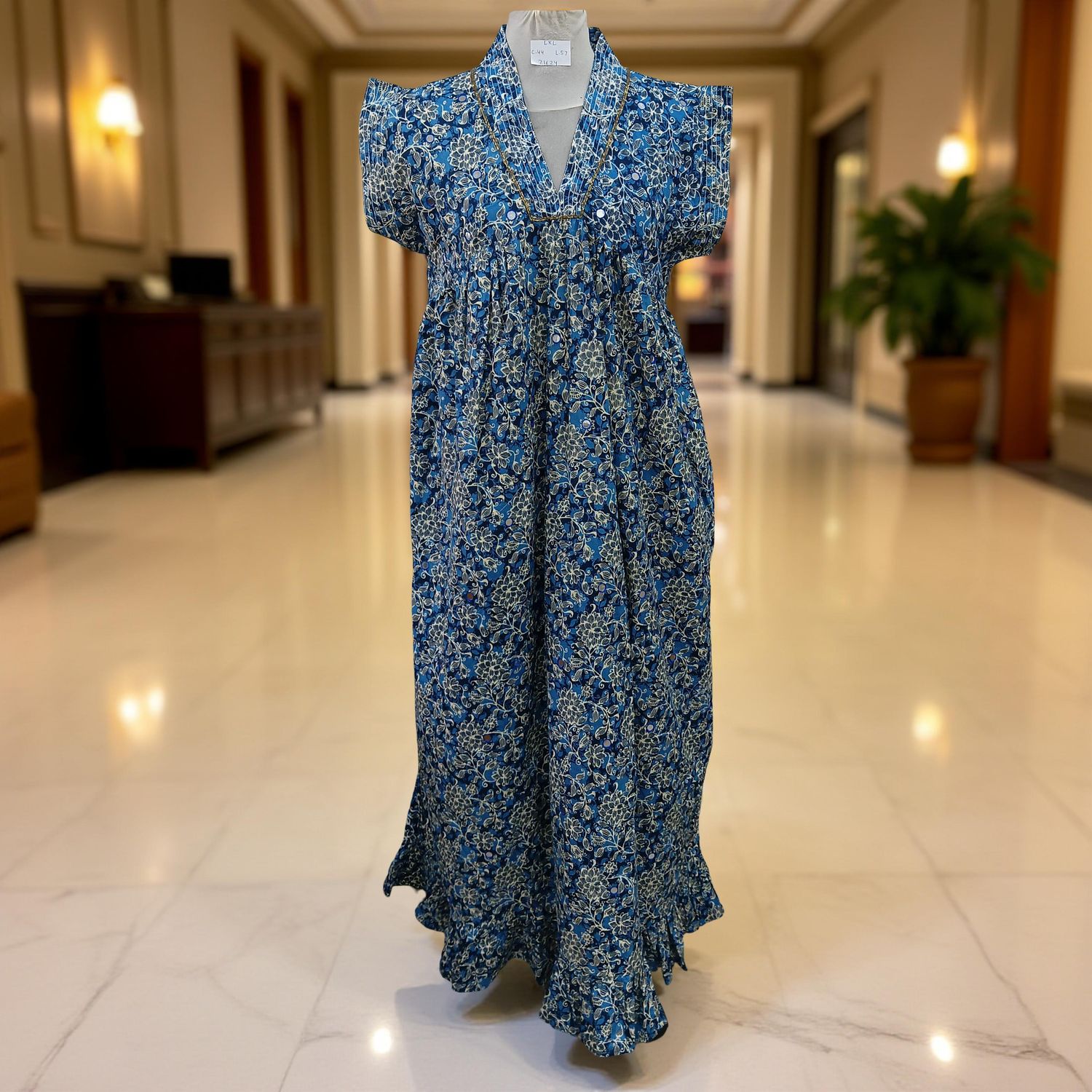 L/XL Amani Printed Cotton Dress 57" Short Sleeves Jalabiya