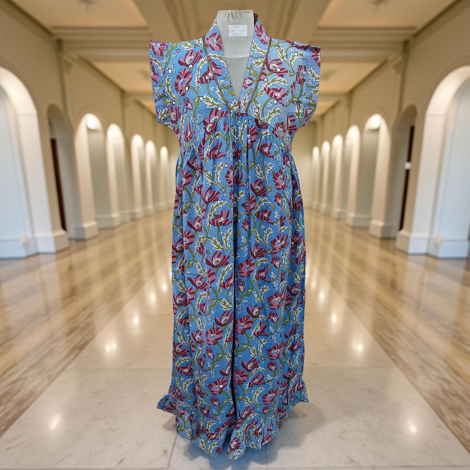 L/XL Amani Printed Cotton Dress 57" Short Sleeves Jalabiya