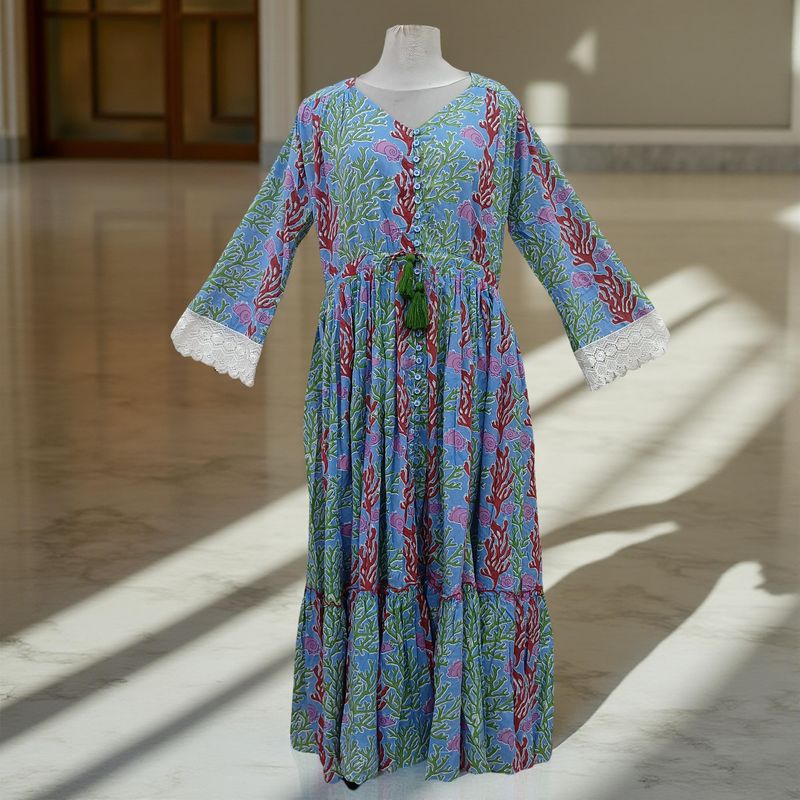 S/M Ari Printed Cotton Dress 57" Long Jalabiya