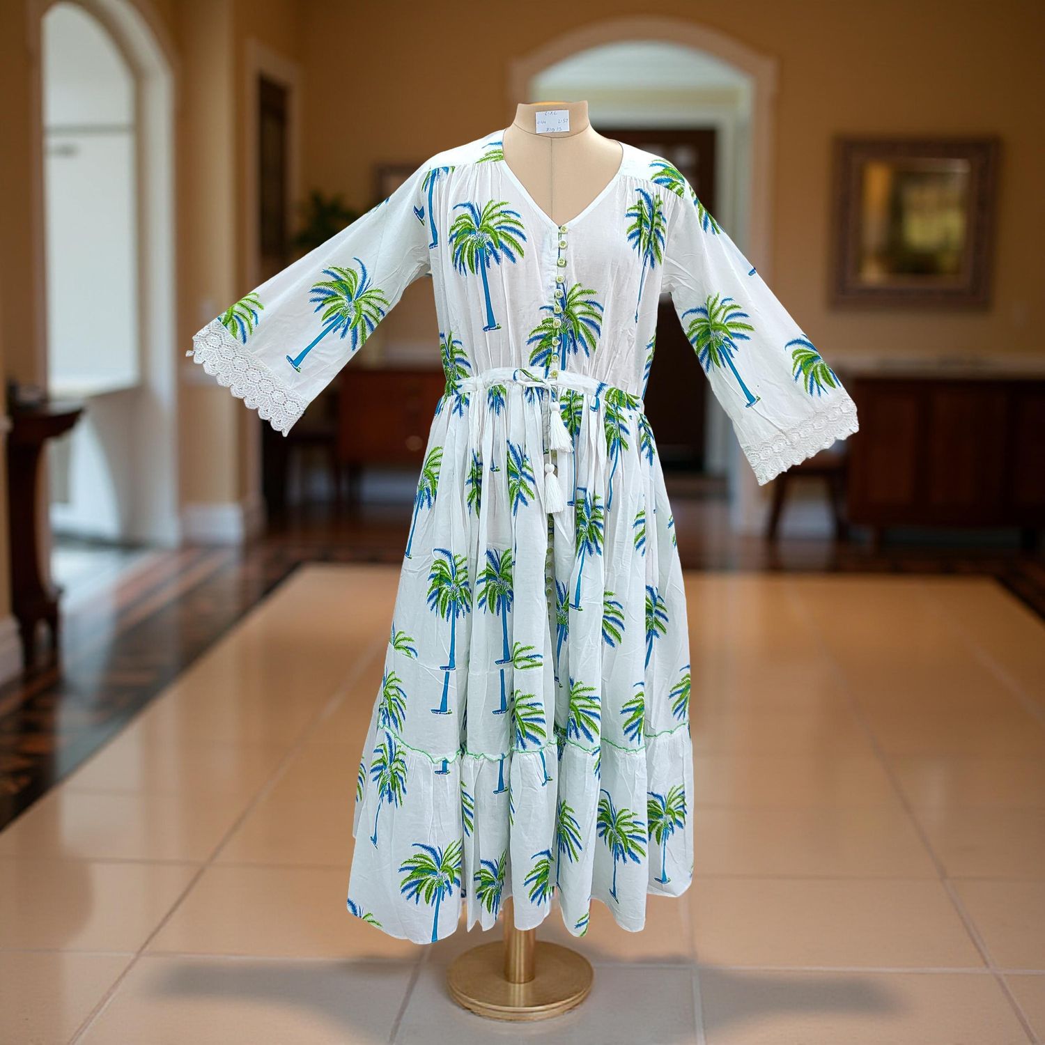 L/XL Ari Printed Cotton Dress 57" Long Jalabiya