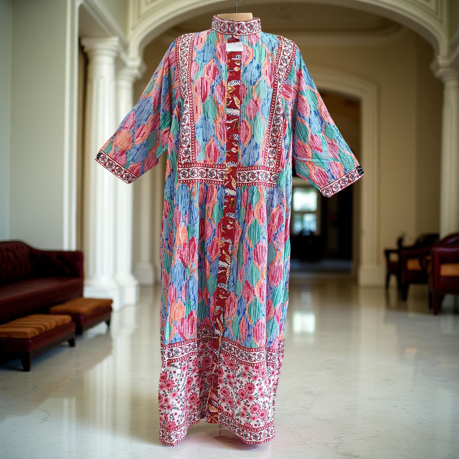 Free Size Faryat Printed Cotton  Dress 57" Long Jalabiya