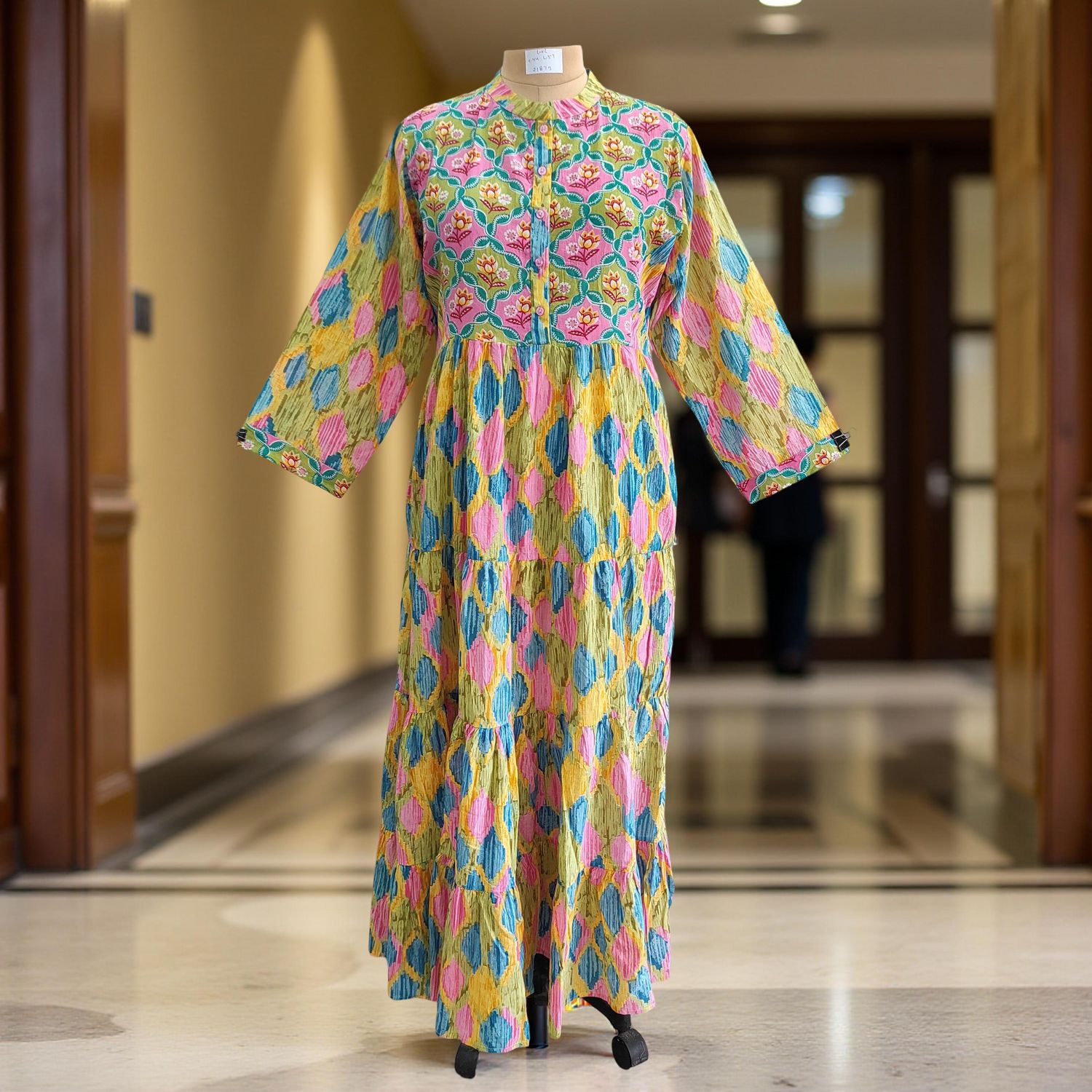 L/XL Safia Printed Cotton Dress 57" Long Jalabiya