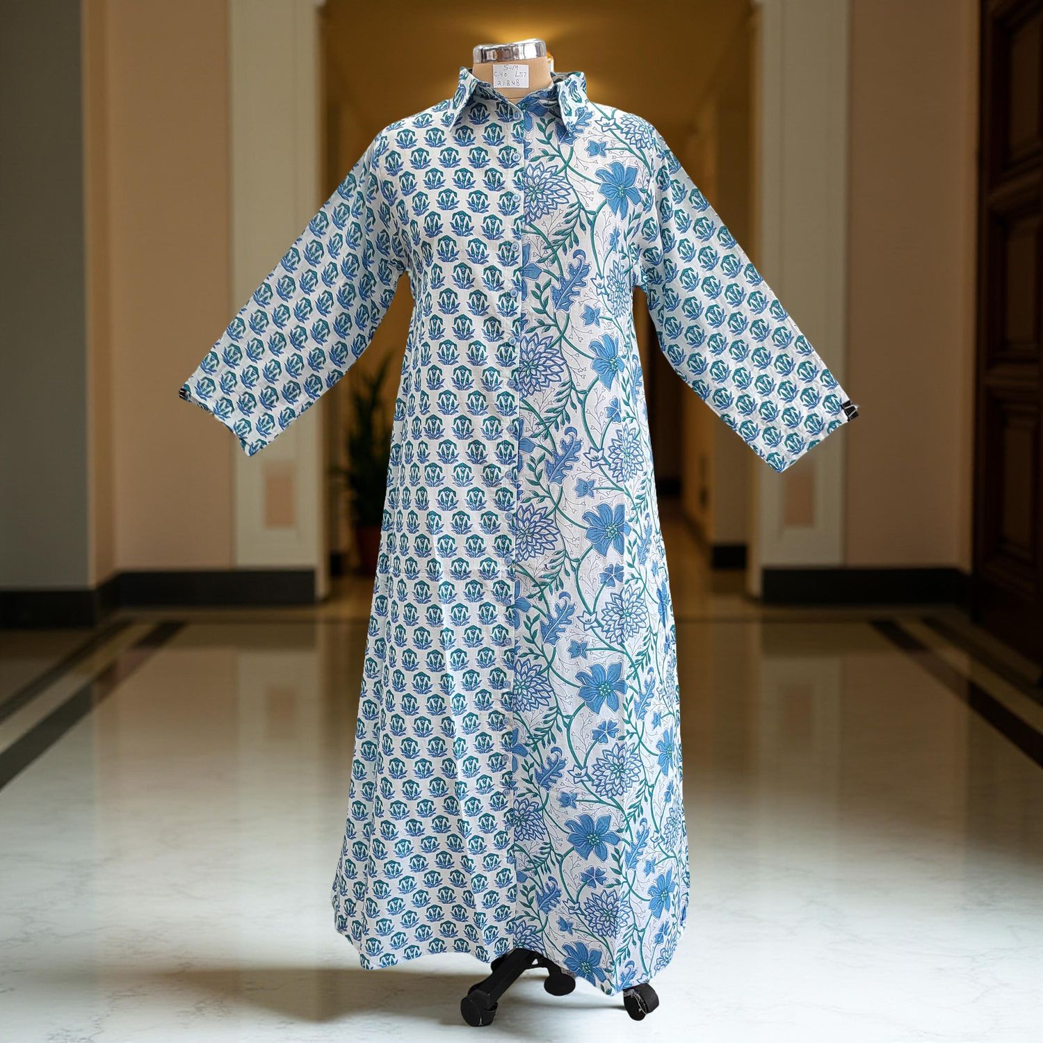 S/M Singapore Printed Cotton Dress 57" Long Jalabiya