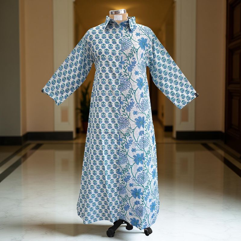 S/M Singapore Printed Cotton Dress 57" Long Jalabiya